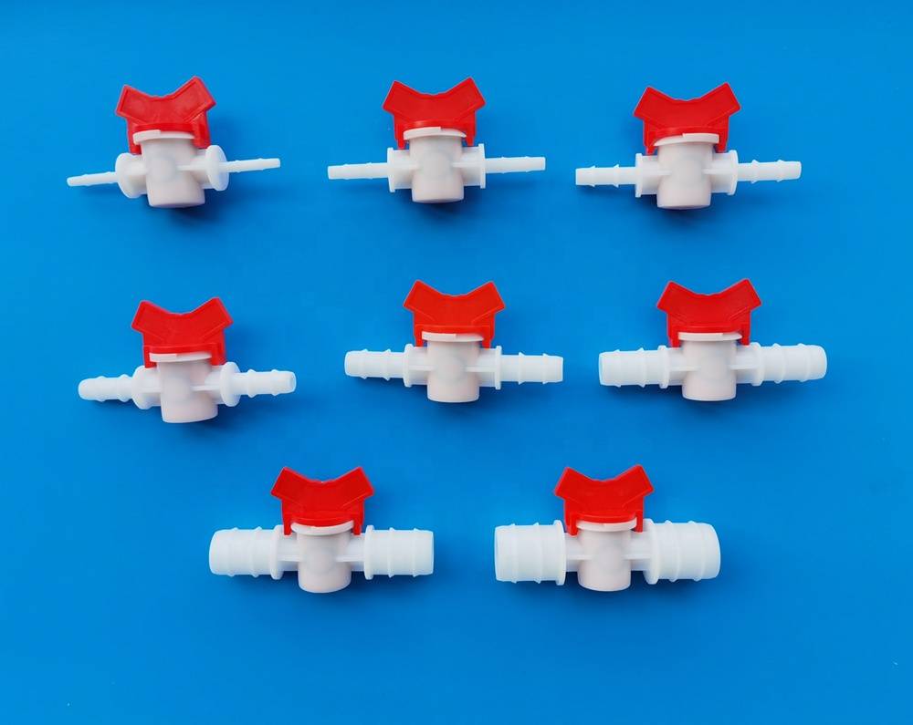 Plastic Mini In-line Barbed Flow Control Ball Valve With 4~25mm Double Barb Hose Connector